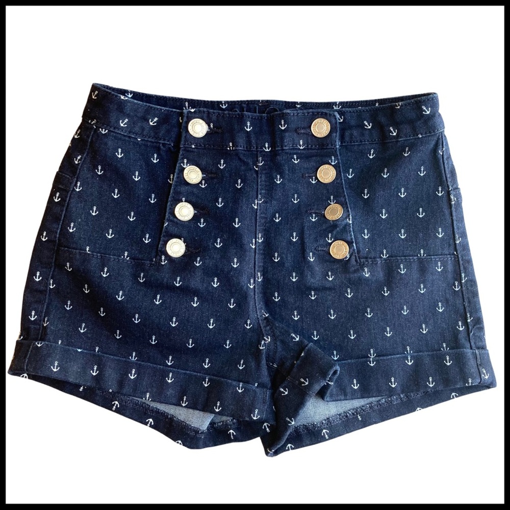 Navy Nautical 40s style Button Fly Blue Jean Shorts